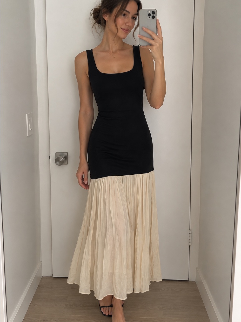 Pixie Market Black & Cream Two-Tone Maxi Skirt